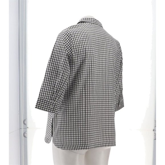 NWT JOAN RIVERS TEXTURED BUTTON FRONT SHIRT W/SIDE BUTTONS WHITE/BLACK XS, XXS - Picture 4 of 14